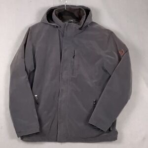 Rugged Elements  Jacket Mens L Gray Trek Coat  Fleece Lined Hidden Hood Pockets